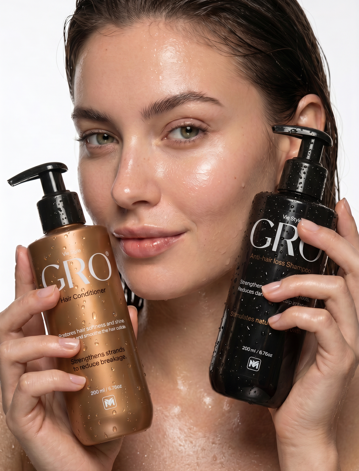 Woman applying a hair serum to her scalp
